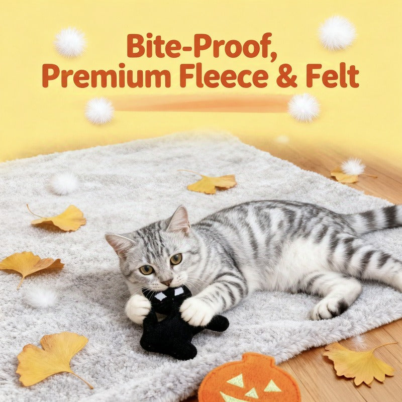 Halloween Catnip Toy Set | Pumpkin, Fishbone, Cat & Mouse Bone Plush Toys