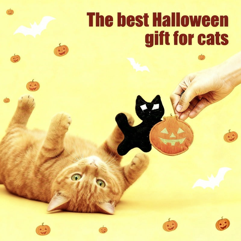 Halloween Catnip Toy Set | Pumpkin, Fishbone, Cat & Mouse Bone Plush Toys